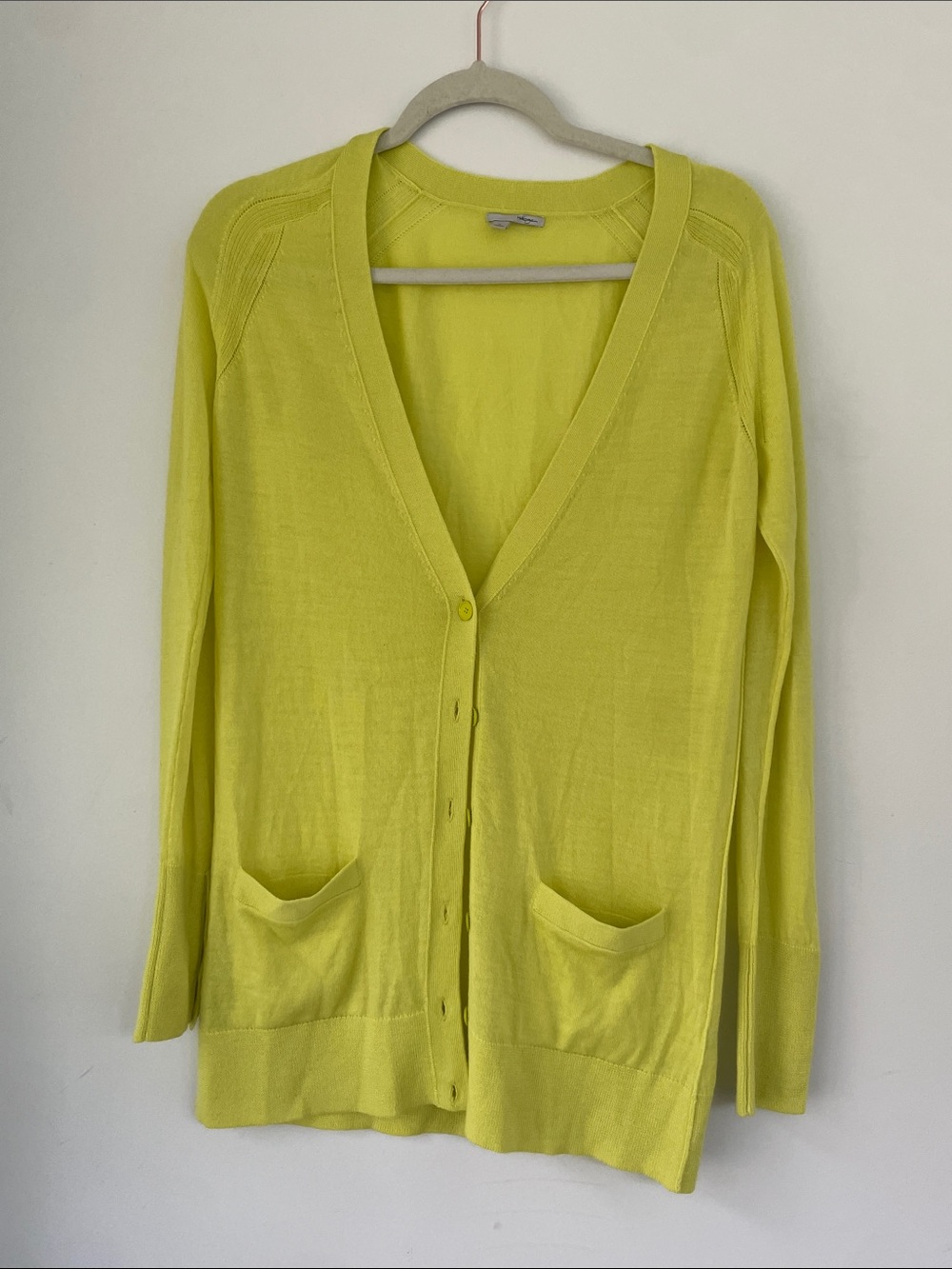 Halogen Womens Lime Green Neon Yellow V-Neck Button Cardigan Medium